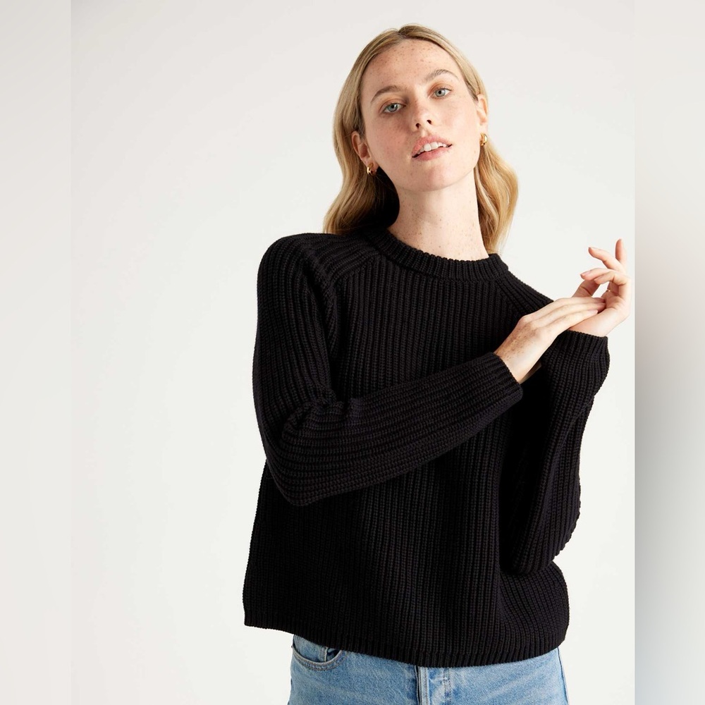 Quince Black 100% Organic Cotton Fisherman Crew Sweater (XL)